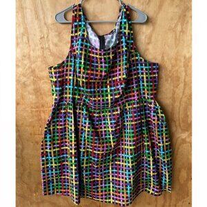 Retrofits Vintage Dress Black Rainbow Measuring Tape Print Pockets Fit and Flare
